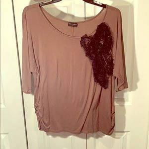 Chocolate Top with Black Sequin Bow